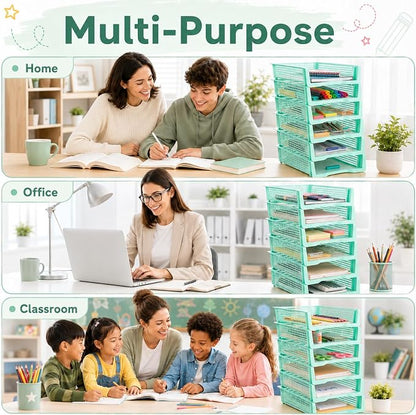 Set of 6 Teal Turn in Trays for Teachers Stackable Classroom Paper Letter Trays - Image 7