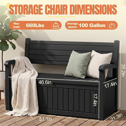 Storage Bench Outdoor Deck Box, 100 Gallon Waterproof & UV Resistant Lockable - Image 5