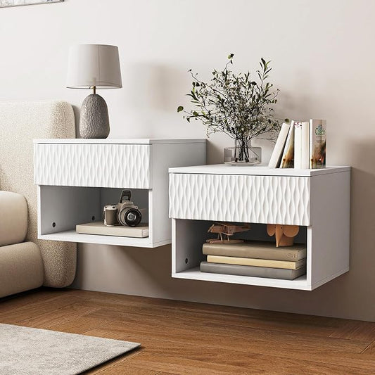 Vibe & Dine Floating Nightstand Set of 2, Wall Mounted Night Stand by VibeDine