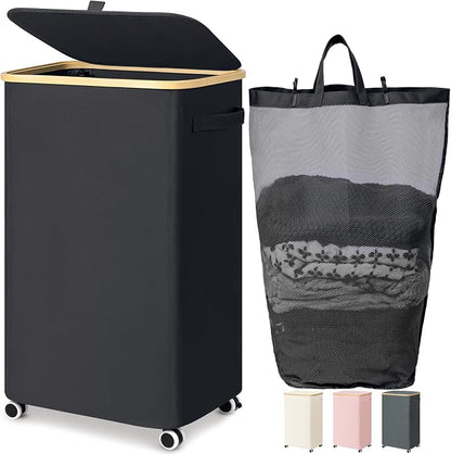 Goodpick Laundry Basket with Wheels, 100L Rolling Laundry Hamper with Lid by Goodpick