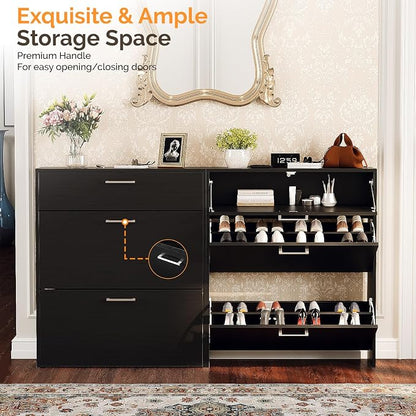 VINGLI Set of 2 Black Shoe Cabinet - Image 5