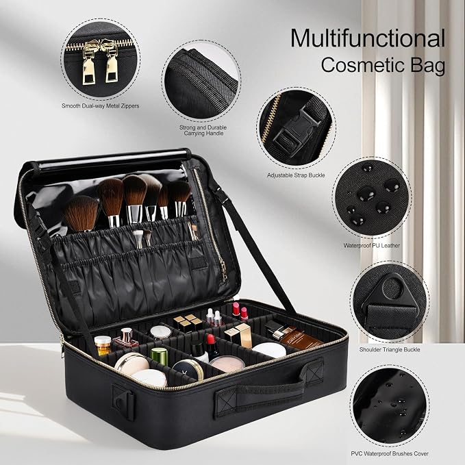 Large Travel Makeup Case, Professional Makeup Train Case Organizer, Portable - Image 3