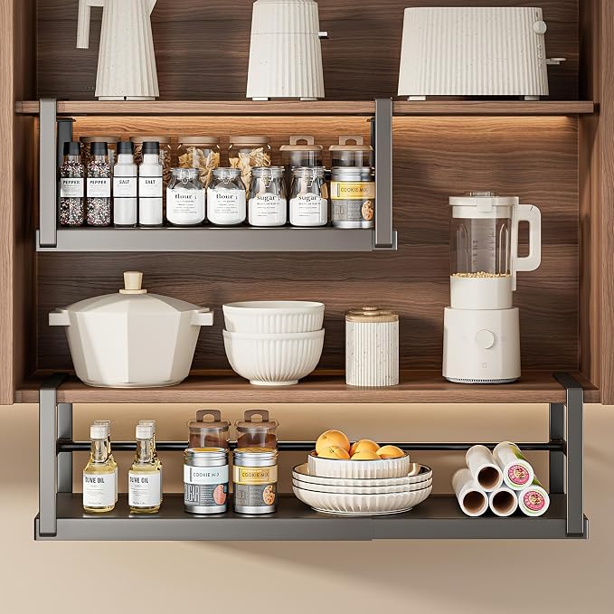 Hanging Under Shelf Storage Basket, Adjustable Width Under Cabinet Add-on by ZHOHO+TANT