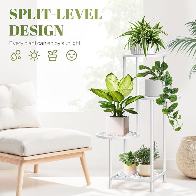4 Tier Plant Stand Indoor Outdoor, Metal Flower Shelf Display Holder - Image 3