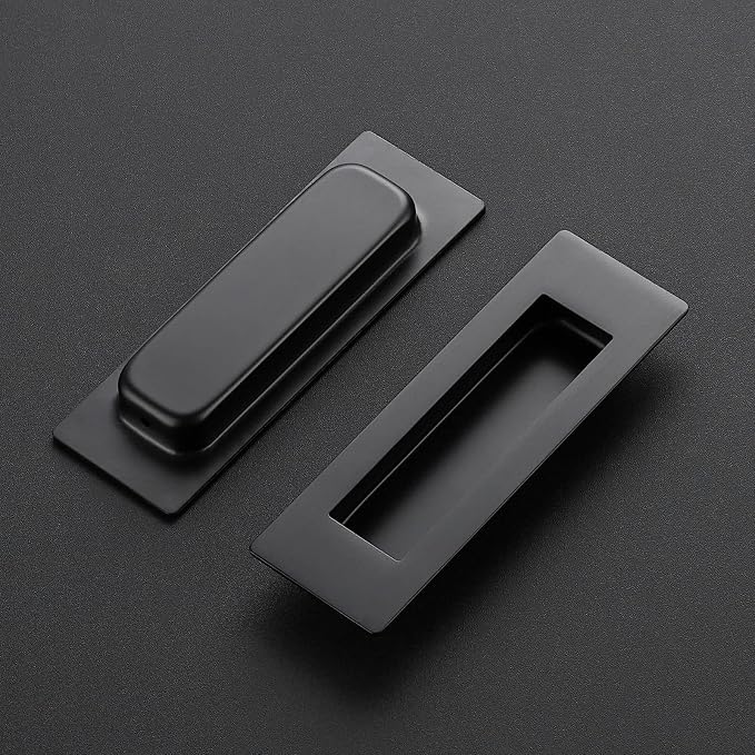 Ravinte 8 Pack Black Sliding Closet Door Handles Black Flush Pulls 4.72in - Image 2