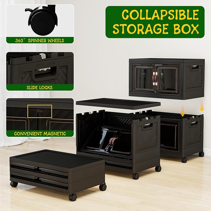 Storage Bins with Lids and Wheels, Collapsible Bathroom Storage Cabinet with - Image 3