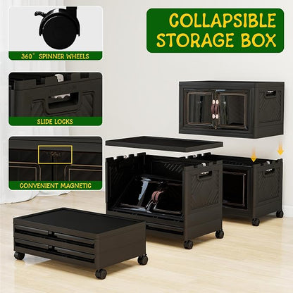 Storage Bins with Lids and Wheels, Collapsible Bathroom Storage Cabinet with - Image 3