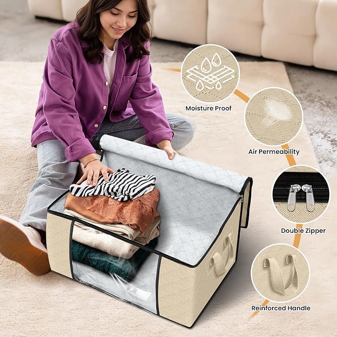 Fab totes 6 Pack Clothes Storage, Foldable Thick Fabric Blanket Storage Bags - Image 4
