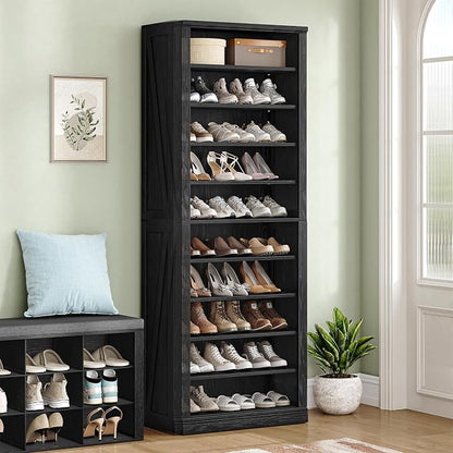 Hzuaneri Shoe Storage Cabinet, 10 Tiers Farmhouse Tall Shoe Cubby Organizer | by Hzuaneri