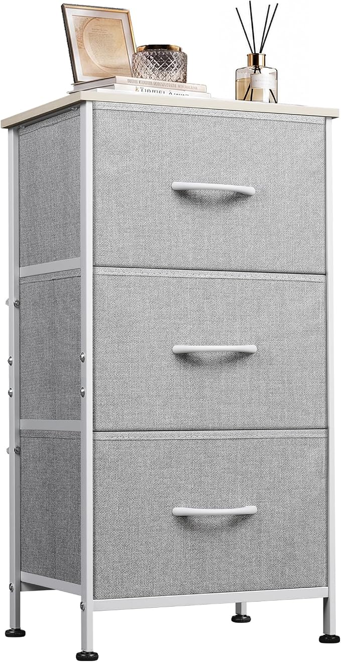 WLIVE Small Dresser Nightstand for Bedroom, 3 Drawers, Light Grey | 3 roomy by WLIVE