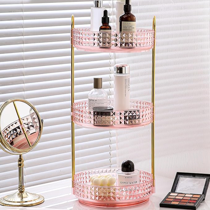 Fangoo 3 Tiers Pink Rotating Makeup Organizer by Fangoo