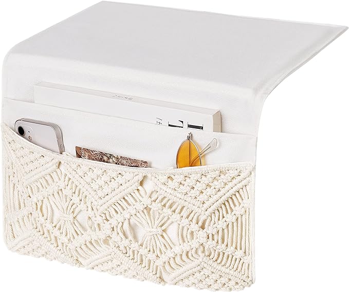 Mkono Macrame Bedside Caddy Storage Organizer Boho Remote Control Tablet by Mkono