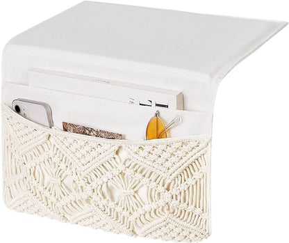 Mkono Macrame Bedside Caddy Storage Organizer Boho Remote Control Tablet by Mkono