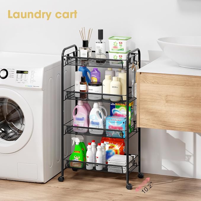 TOOLF 4-Tier Rolling Cart, Metal Utility Cart - Image 9