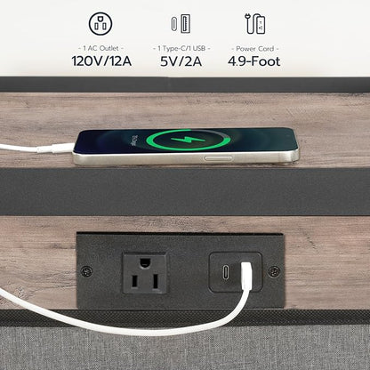 HOOBRO C-Shaped End Table with Charging Station, 29.5” Adjustable Height Side - Image 8