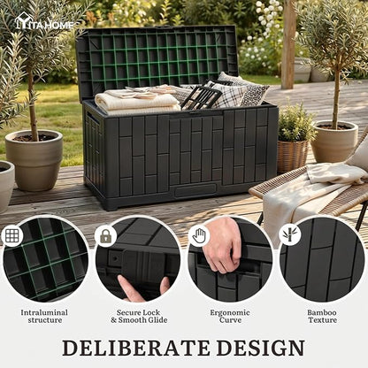 YITAHOME 60 Gallon Resin Deck Box, Weather Resistant Outdoor Rattan Storage Box - Image 3