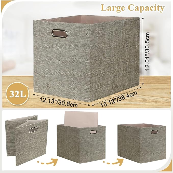 Posprica 15.12"x12.13"x12.01" Storage Cube Bins, Linen Decorative Closet - Image 4