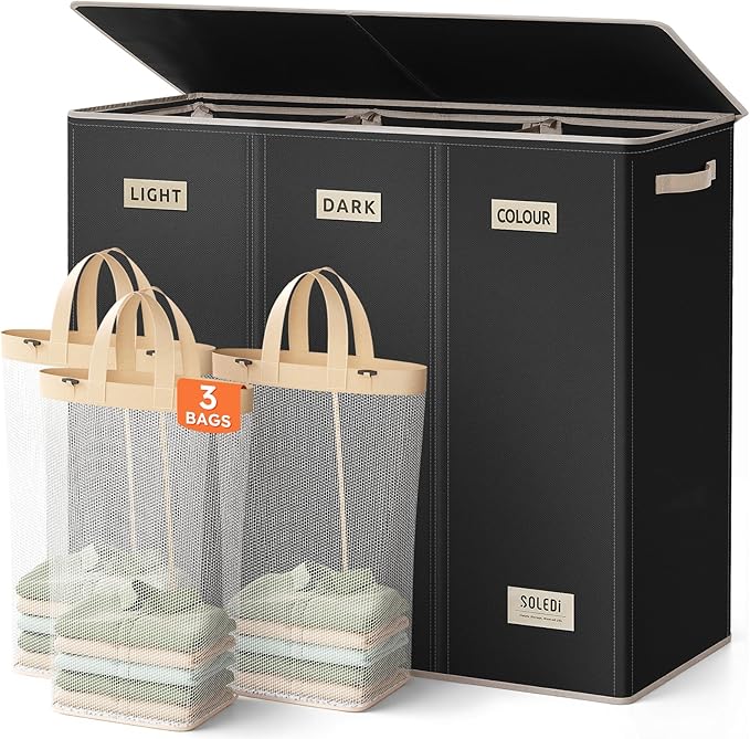 SOLEDI 200L 3-Section Laundry Hamper by SOLEDI