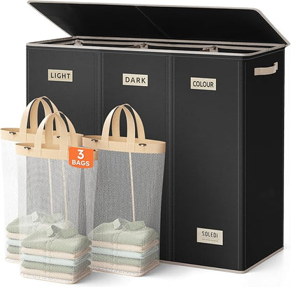 SOLEDI 200L 3-Section Laundry Hamper by SOLEDI