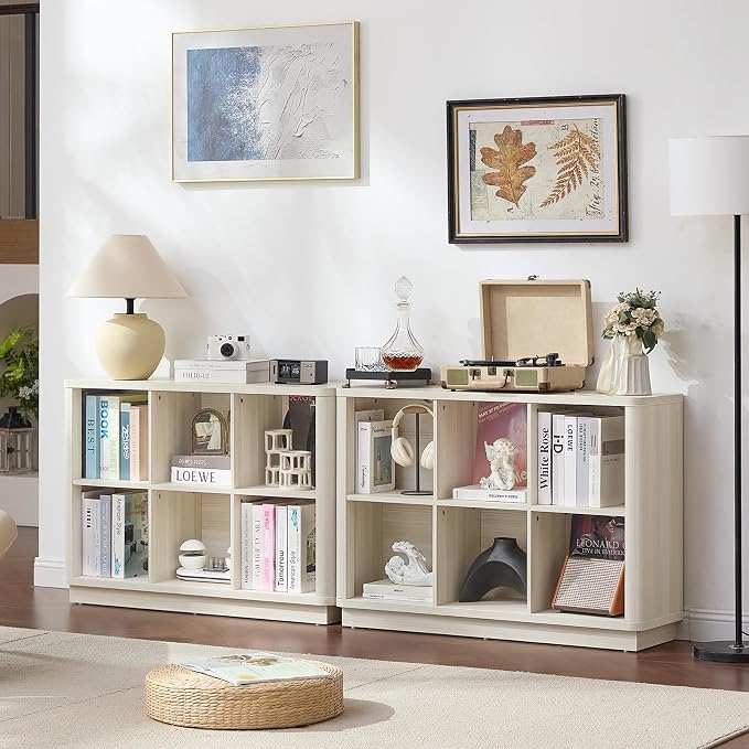 6 Cube Bookcase, Wood Floor Standing 2-Tier Bookshelf - Image 5