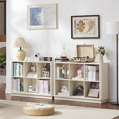 6 Cube Bookcase, Wood Floor Standing 2-Tier Bookshelf - Image 5