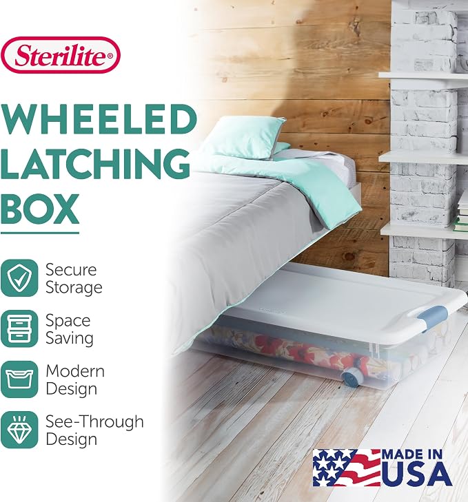 Sterilite 4-Pack 56 Quart Wheeled Latching Box, Underbed Clear Plastic Storage - Image 2