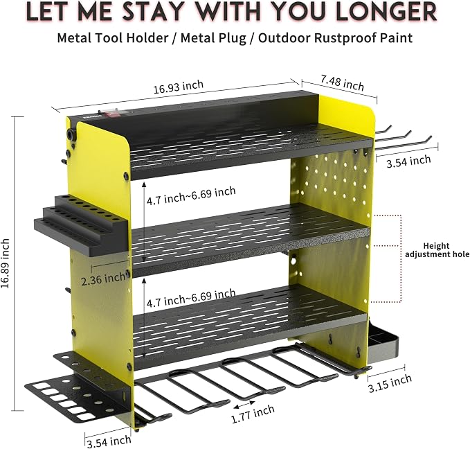 Power Tool Organizer with Charging Station, 4 Layers Drill Holder Wall Mount - Image 6