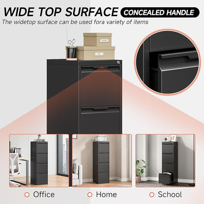 4 Drawer File Cabinet with Lock, 17.8" Deep Vertical Metal Filing Cabinet - Image 6