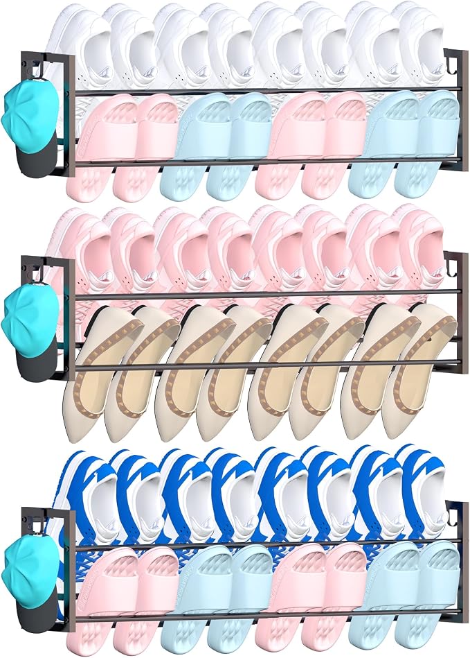 3 Pack Wall Mounted Shoe Rack for Narrow Spaces, Hanging Shoe Rack Holds 24 by HomeOrganizerandStorage