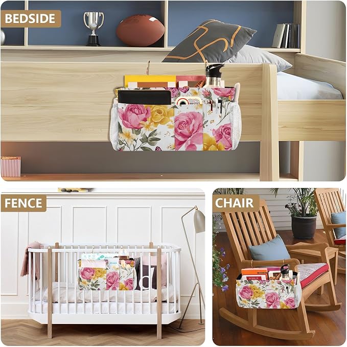 Pink Yellow Roses and Butterflies Bedside Caddy - Image 8