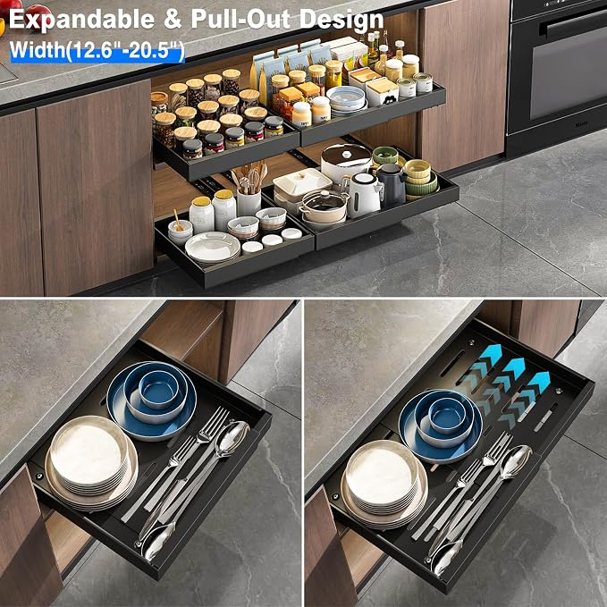 Mustorn 2 Pack Pull Out Cabinet Organizer, Expandable Slide Out Drawers - Image 3