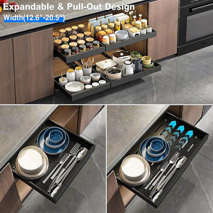 Mustorn 2 Pack Pull Out Cabinet Organizer, Expandable Slide Out Drawers - Image 3