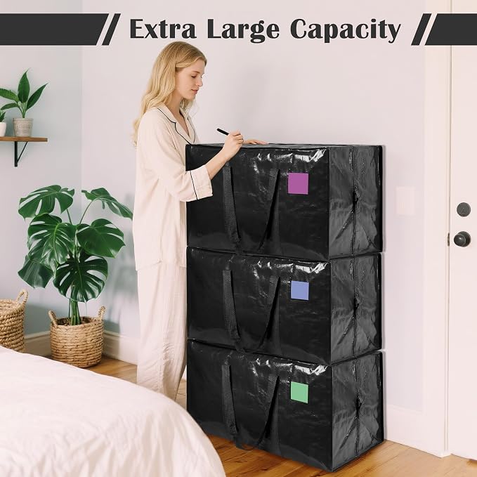 12 Pack Moving Bags with Full-Open Side Zipper, Extra Large 93L Heavy Duty - Image 5