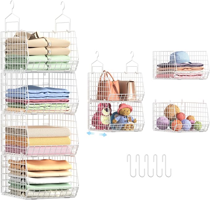 4" Extra Deeper Foldable Hanging Closet Organizer, Small Wire Cabinet Shelves by X-cosrack