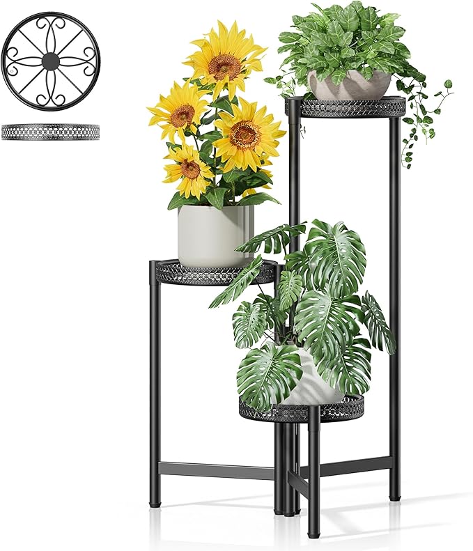 Plant Stand Indoor Outdoor, 3 Tier Corner Metal Flower Display Holder Shelf by Unknown