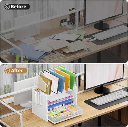 Marbrasse Desk organizer with Drawer, 4-Tier Wooden File Organizer with 5 - Image 5