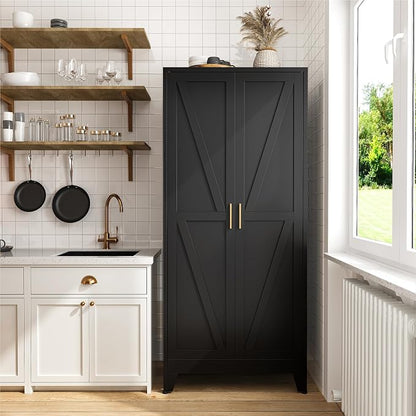 COFaR 71" Modern Pantry Cabinet in Black, 5-Tier Storage Cabinet - Image 3