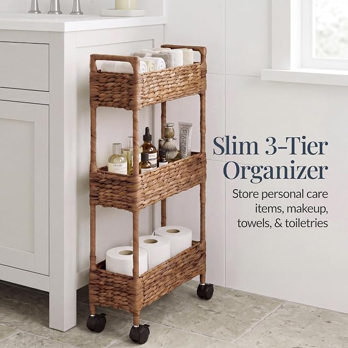 Best Choice Products 3-Tier Slim Water Hyacinth Rolling Nursery Caddy w/Wheels - Image 3