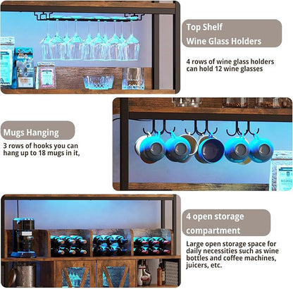 IRONCK Coffee Bar Cabinet with Power Outlet, Industrial Buffet Cabinet with LED - Image 7