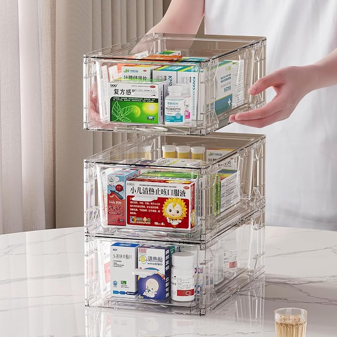 clear Drawer-Type Plastic Storage Box Bins Organizer，Family First Aid Kits - Image 4