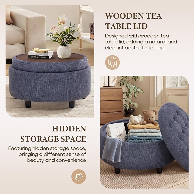 COLAMY Round Hidden Storage Ottoman - Image 6