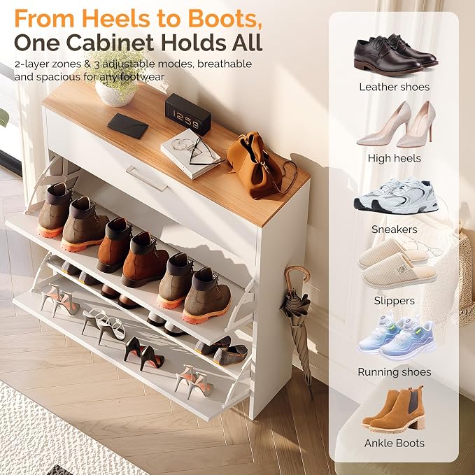 VINGLI Set of 2 Shoe Cabinet for Entryway, Modern White Shoes Rack - Image 8