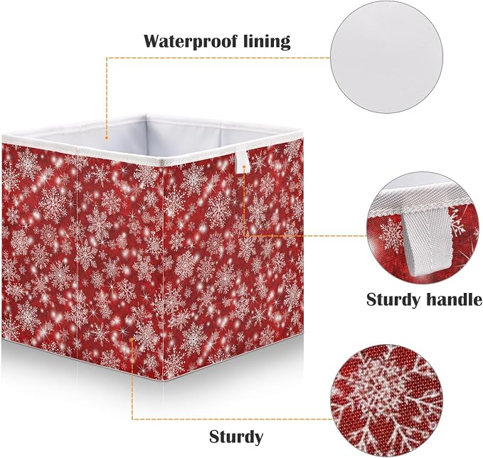 Christmas Snowflakes Closet Organizers Storage Cubes Red Storage Bins Shelf - Image 4