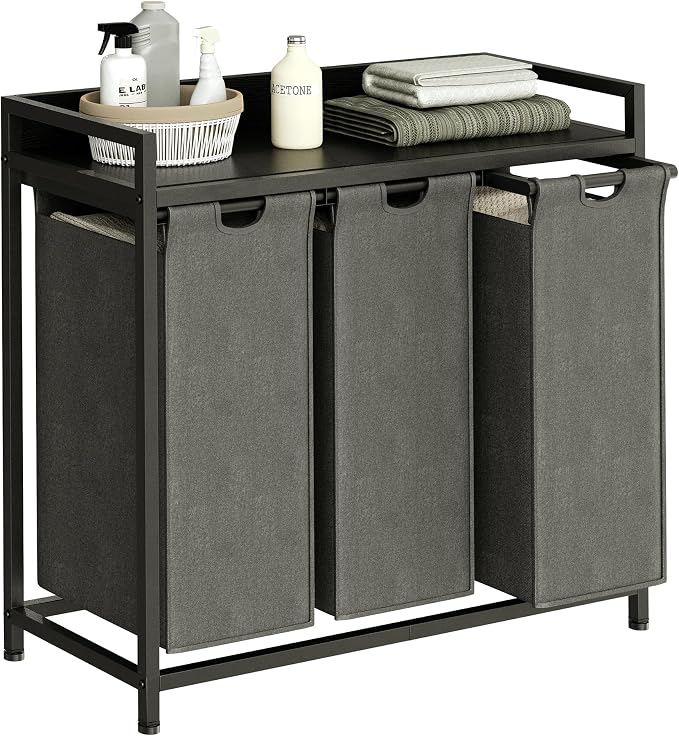 Laundry Hamper with Shelf, Laundry Basket 3 Section, Laundry Sorter with by Herture