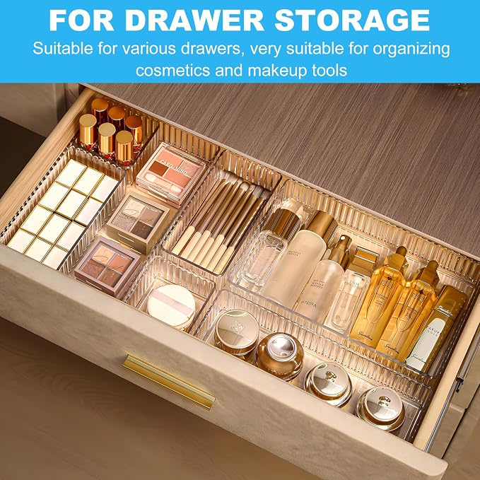 HOTOOLME 7PCS Clear Drawer Organizers Bins, 4 Size Stackable Makeup Drawer - Image 5