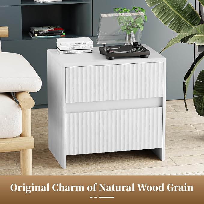 White Nightstand Set of 2, Modern Night Stand - Image 3