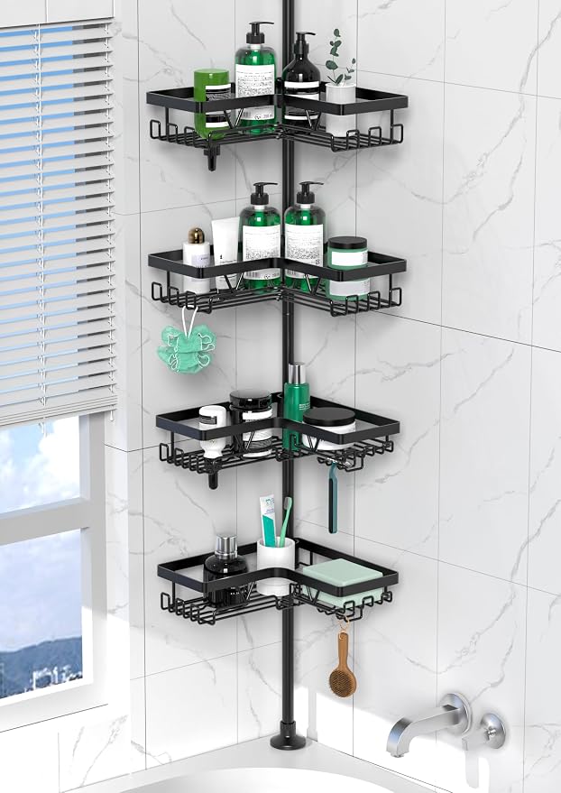 DAOYA Corner Shower Caddy Tension Pole 4 Tier Shower Caddy Organizer Black | by DAOYA