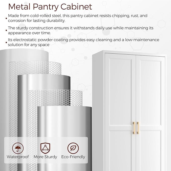 71" Tall Metal Kitchen Pantry Cabinet, Storage Cabinet - Image 5