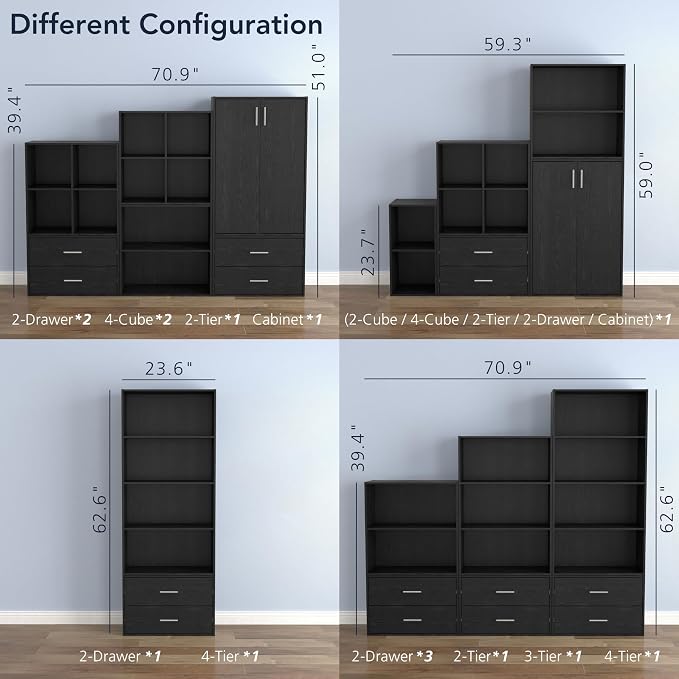 Homes: Inside + Out Apexa 3-Cube Storage Organizer Shelves, Stackable Wood - Image 10