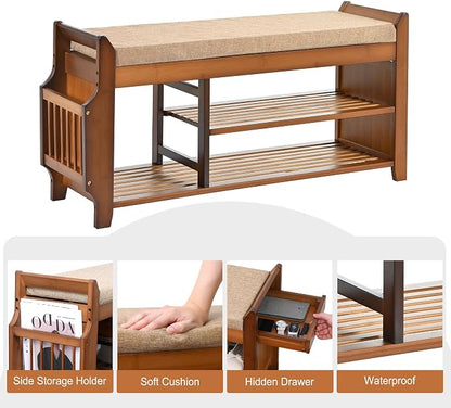 PETKABOO Shoe Bench with Hidden Drawer and Side Holder, 2 Tier Entryway Bench - Image 9